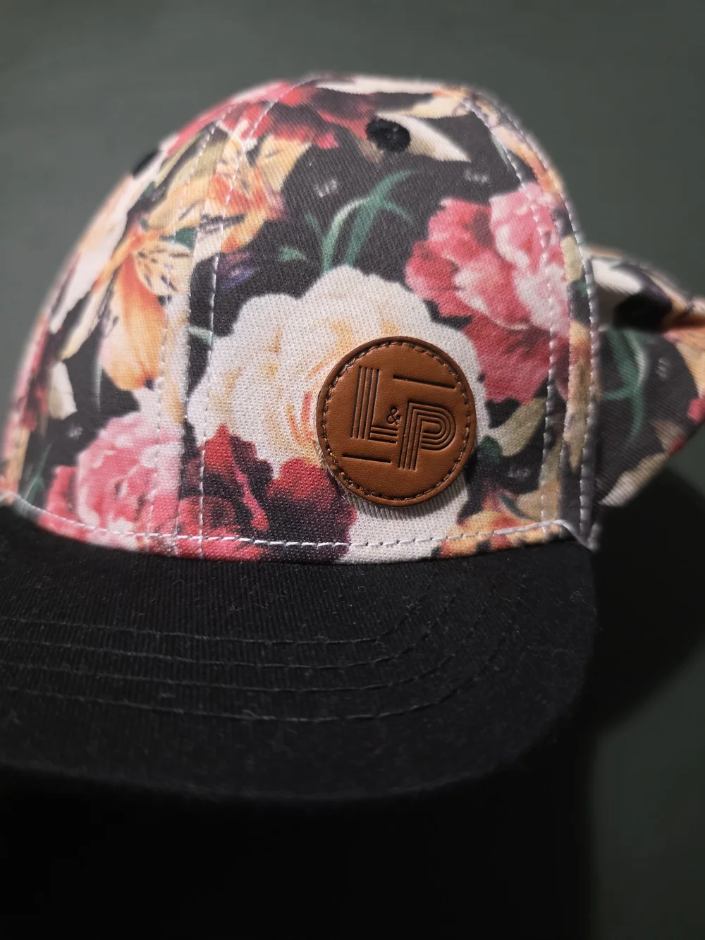 Girls' Black Floral Baseball Cap with Pink & Yellow Blooms